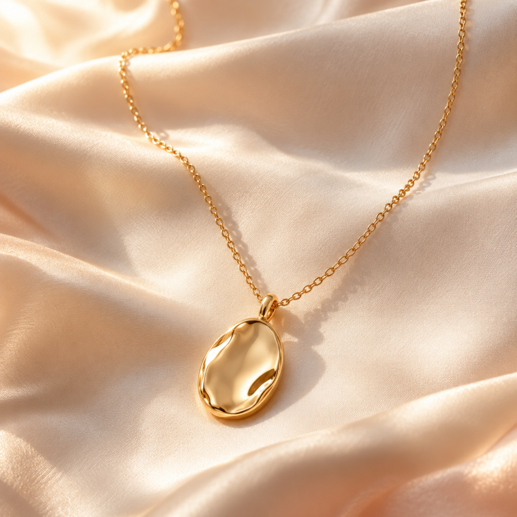 AI-generated design sample of gold-tone necklace; not actual inventory